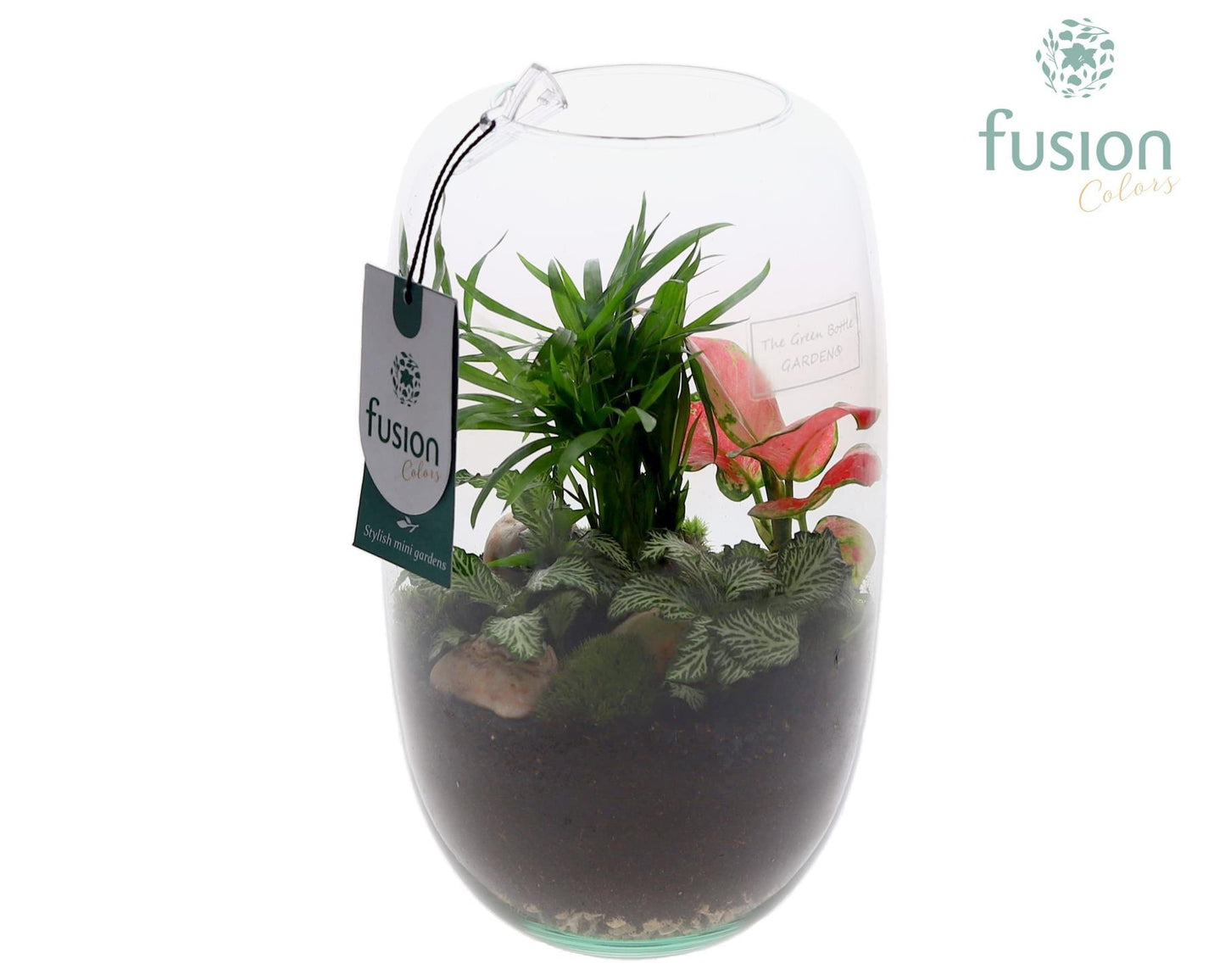 Green Bottle Isabella Medium met arrangement 3pp 25cm 15cm Pot