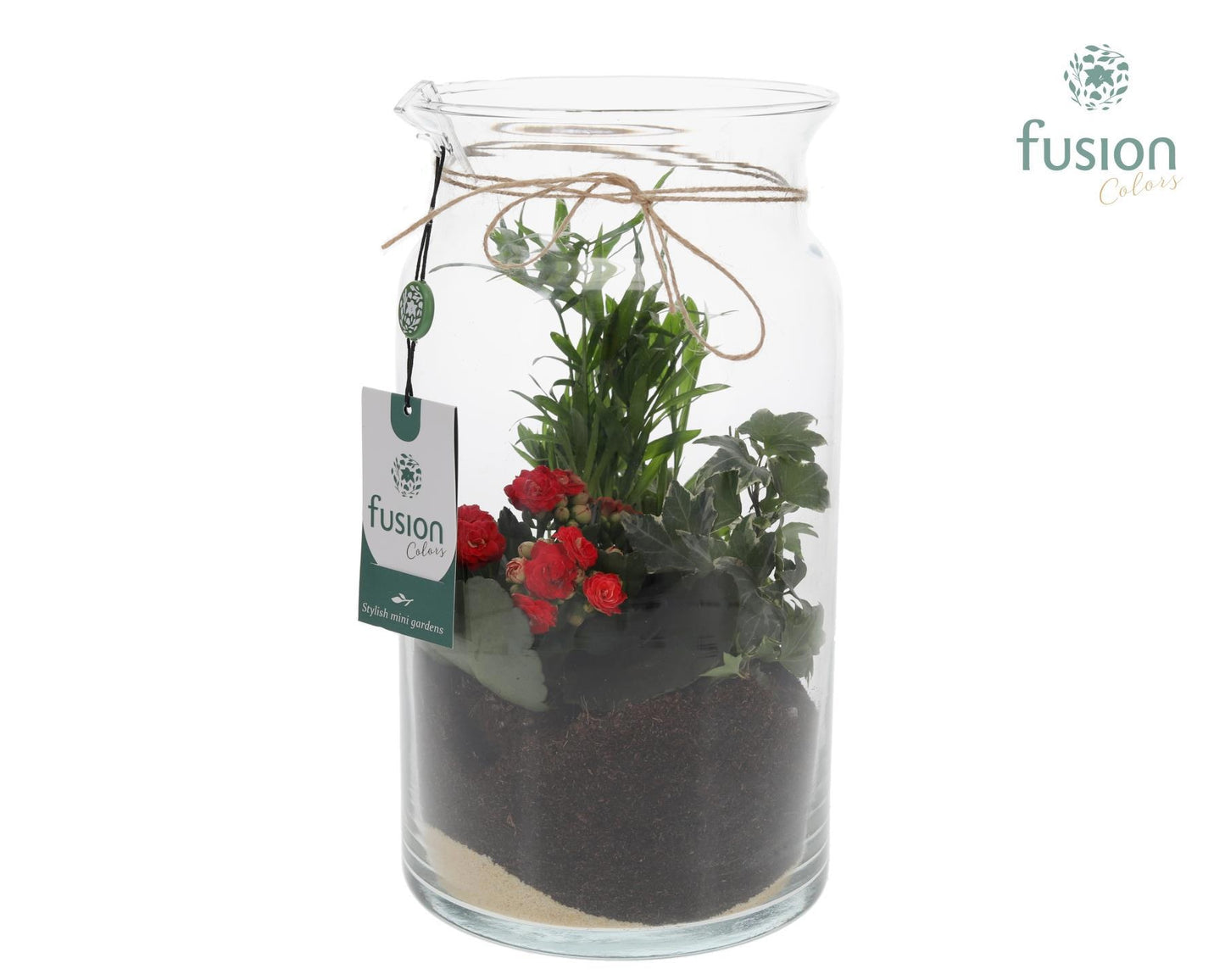 Glazen melkbus met arrangement 29cm 16cm Pot