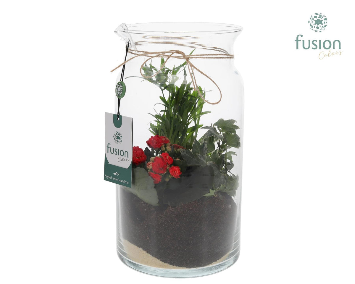 Glas melkbus met arrangement 29cm 16cm Pot