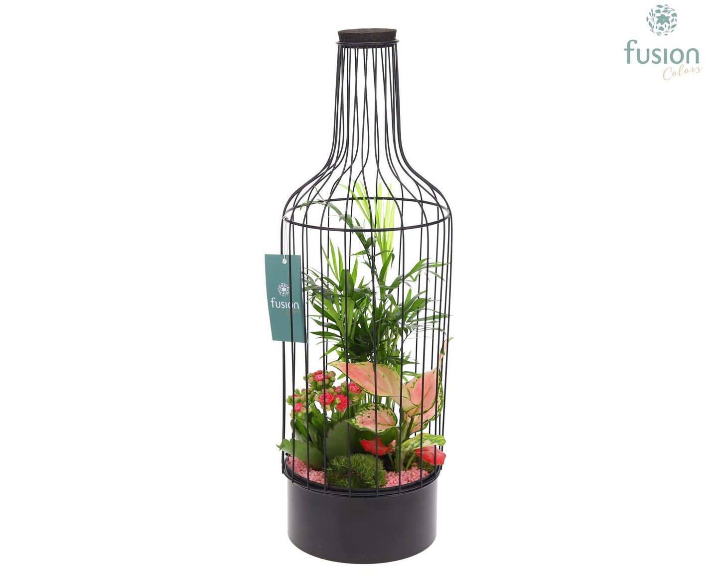 Metaal fles zwart Large met arrangement 55cm 17cm Pot