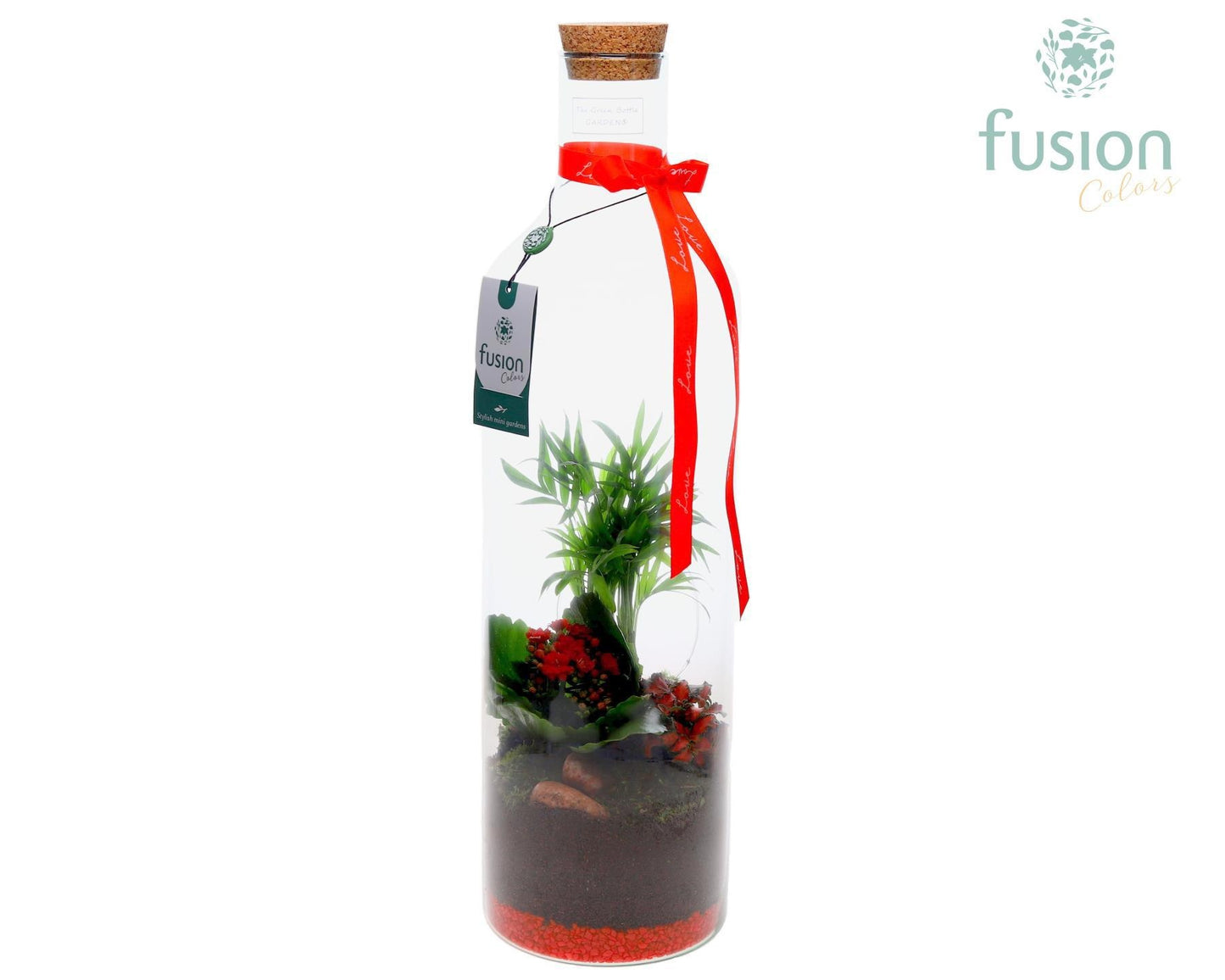 Fusioncolors BV Green Bottle Fles Large Love met Arrangement 3pp Pack of 6