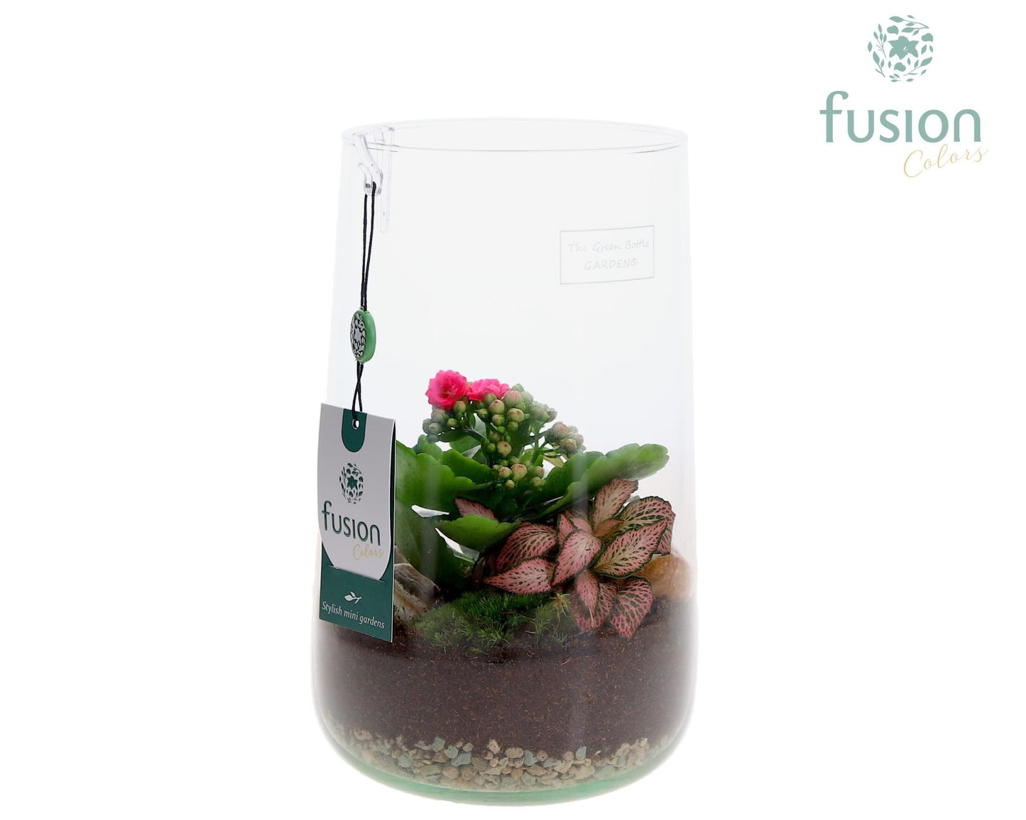 Green Bottle Deline Large met arrangement 25cm 15cm Pot