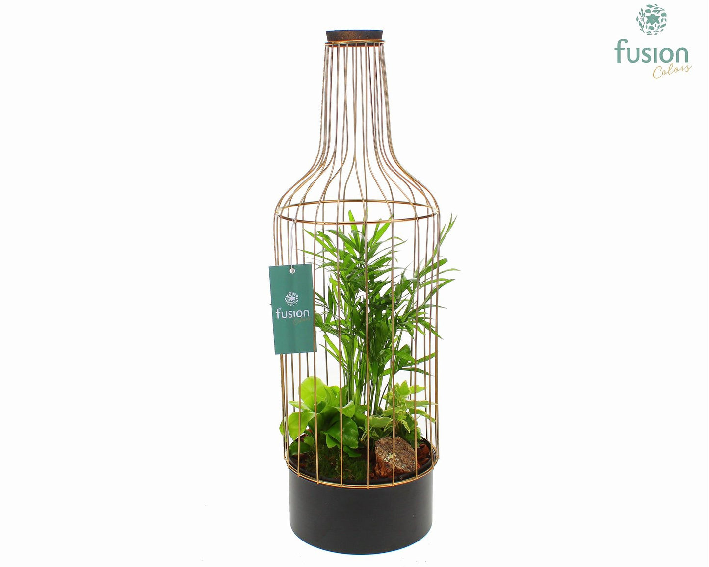 Metaal Flesgoudzwart Large met arrangement 55cm 17cm Pot
