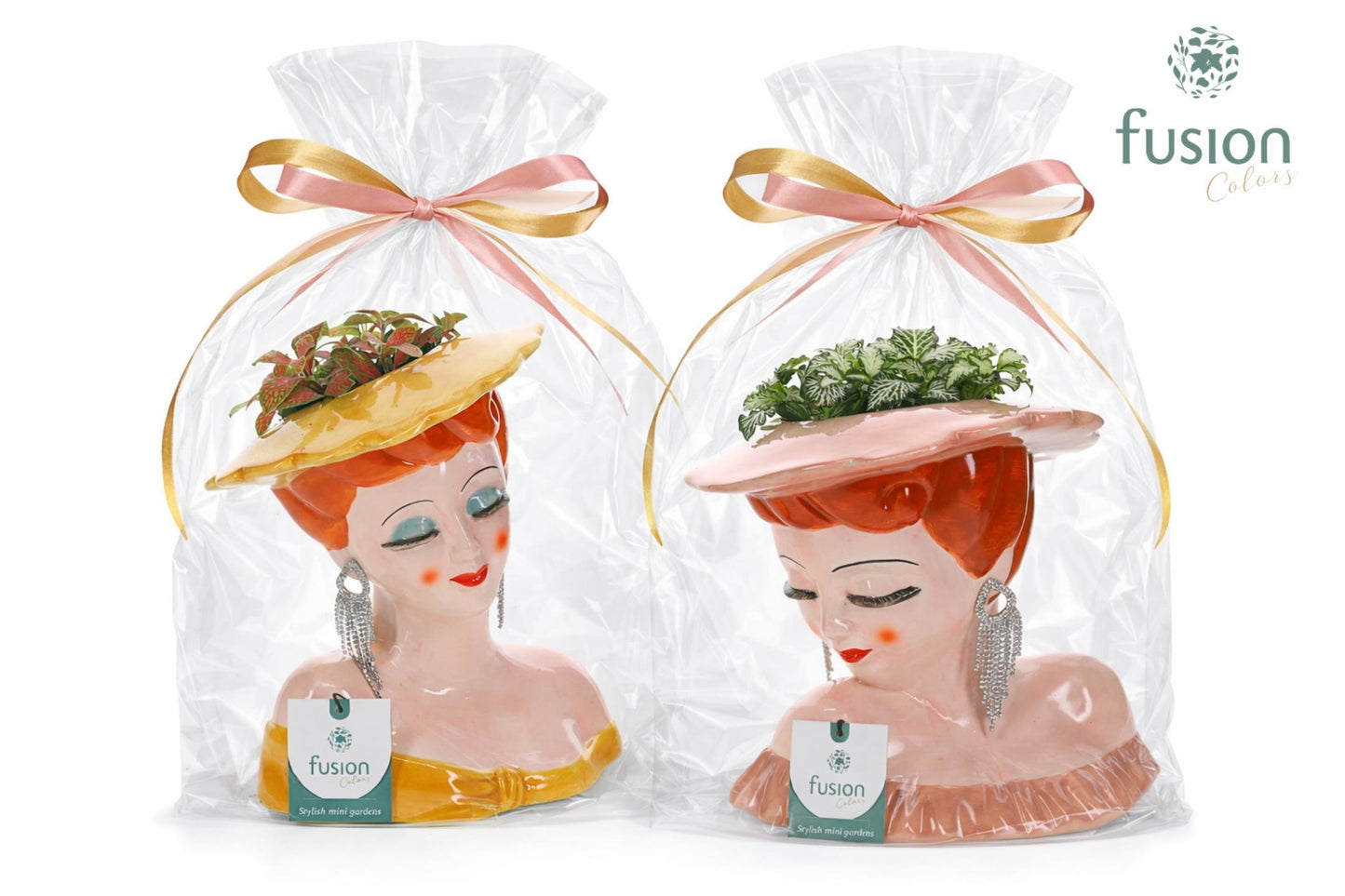 Keramiek Dames vase met Fittonia 35cm 23cm Pot