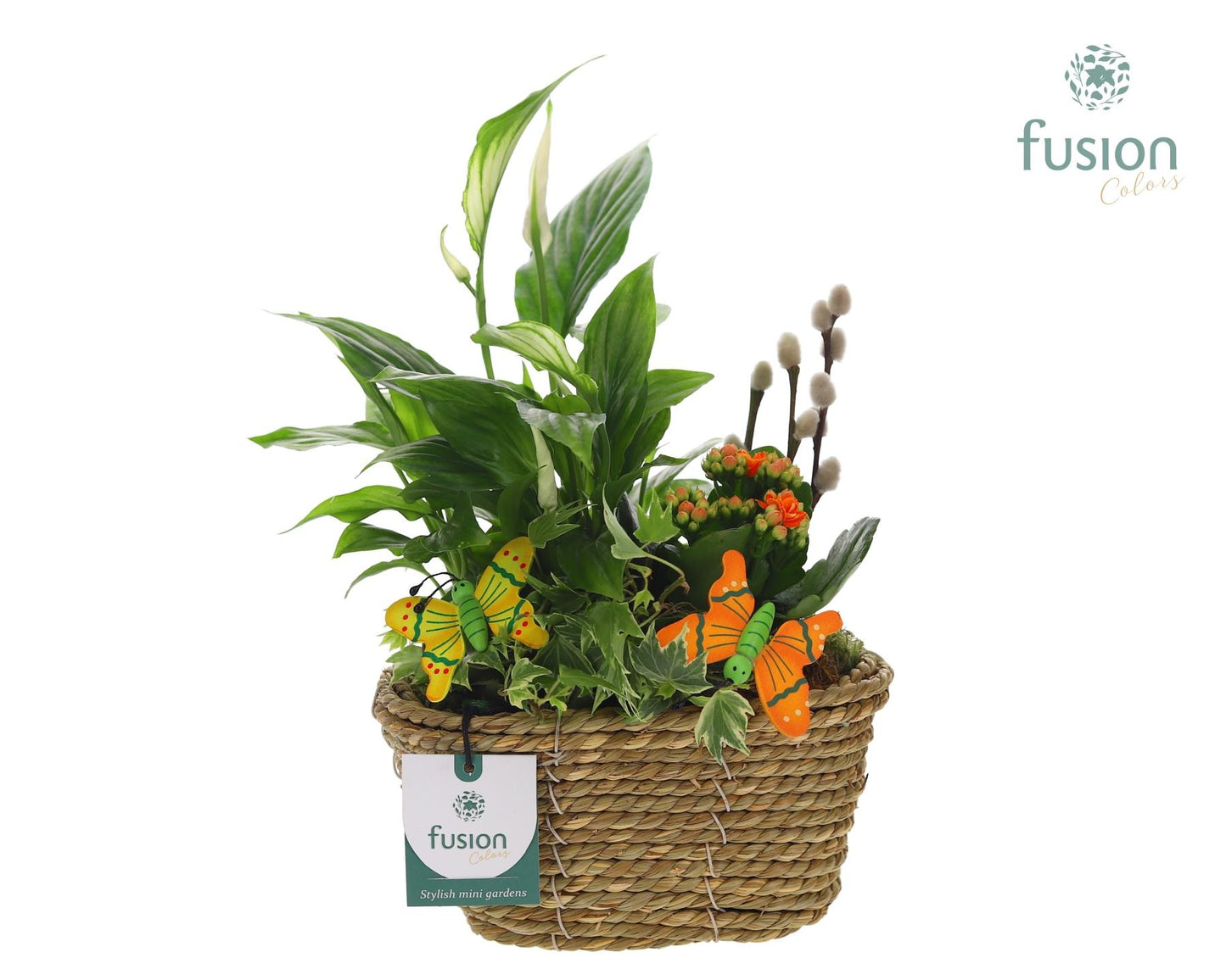 Mand zeegras ovaal met vrolijk Arrangement 29cm 18cm Pot