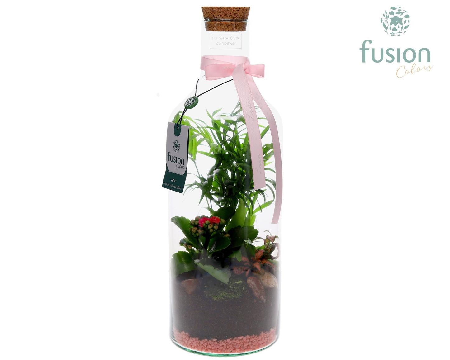 Green Bottle Fles Medium Love met Arrangement 43cm 15cm Pot