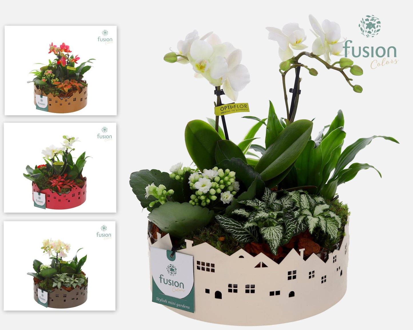 Zinken schaal Huisjes Medium met arrangement 25cm 19cm Pot