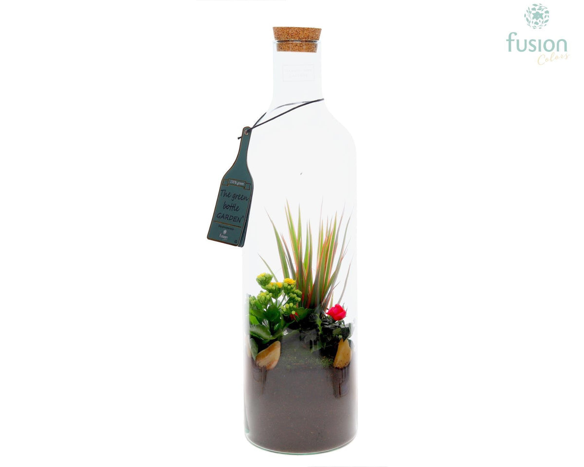 Green Bottle Fles Large met Arrangement 55cm 15cm Pot