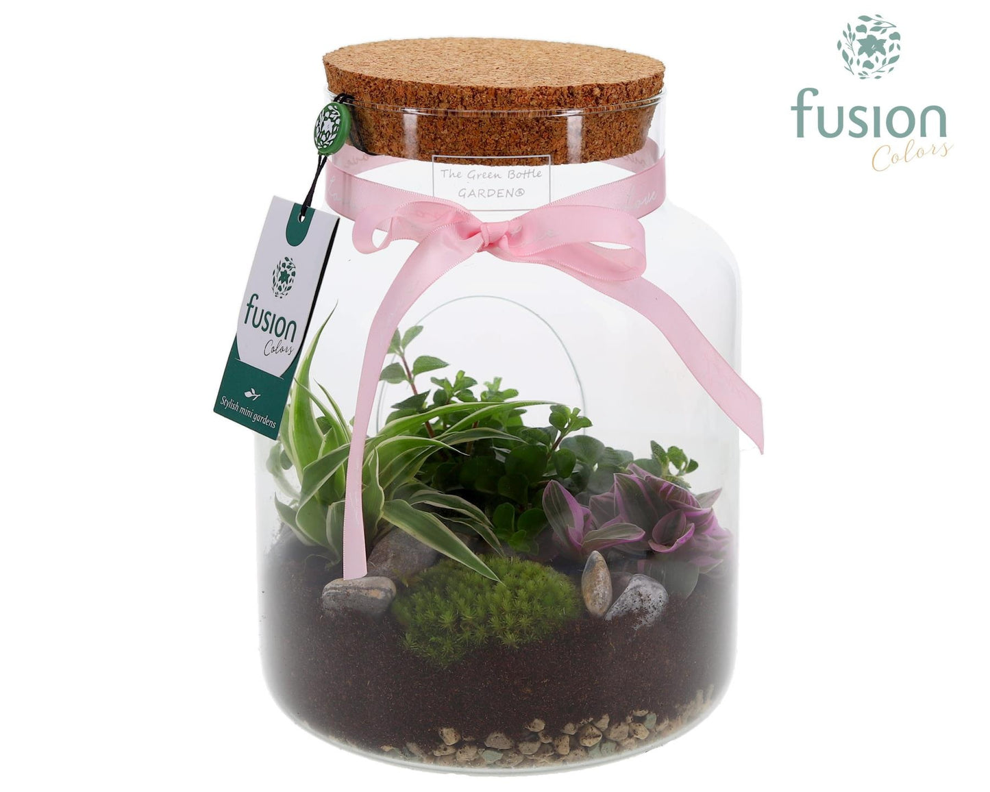 Green Bottle Pot Medium Love met Arrangement 25cm 19cm Pot