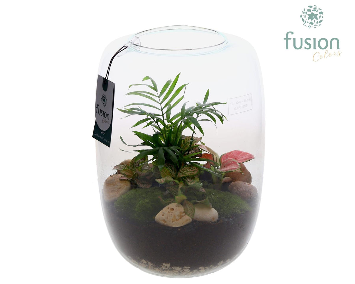 Green Bottle Isabella XLarge met arrangement 29cm 23cm Pot