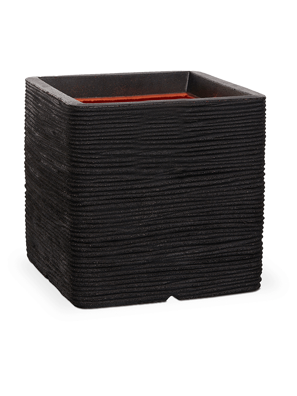 Capi Nature Rib NL Plant Pot 30cm Height 24cm Dia Planter Square Black