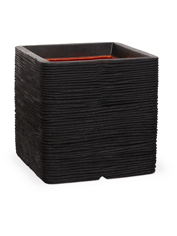 Capi Nature Rib NL Plant Pot 40cm Height 33cm Dia Planter Square Black