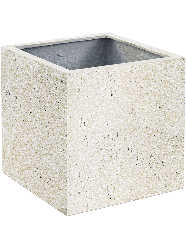 Grigio Plant Pot 60cm Height 50cm Dia Cube With Wheels Antique White