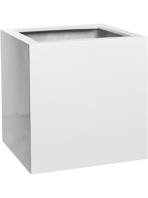 Fiberstone Plant Pot 30cm Height 24cm Dia Block S Glossy White