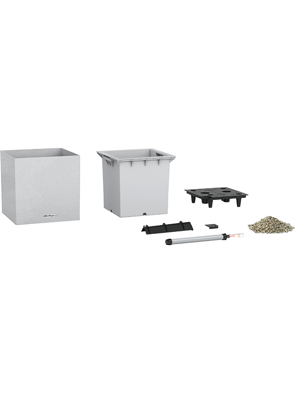 Lechuza Canto Stone 30 Low Plant Pot 30cm Height 25cm Dia All Inclusive Set Quartz White