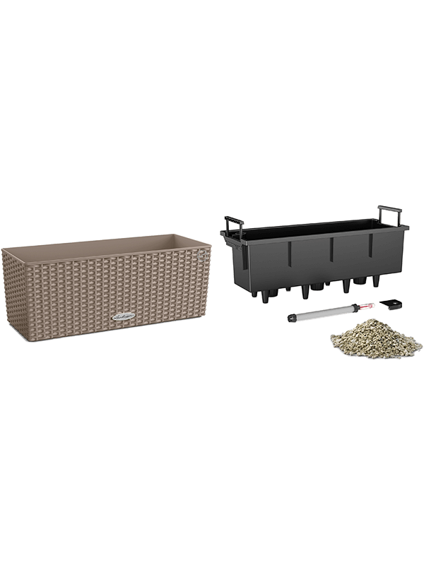 Lechuza Balconera Cottage 50 Plant Pot 19cm Height 15cm Dia All Inclusive Set Sand Brown