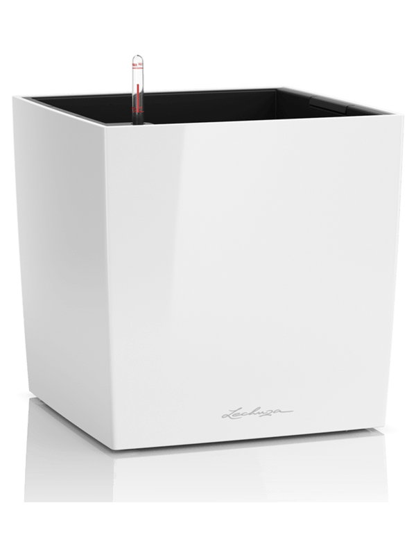 Lechuza Premium Cube 30 Plant Pot 30cm Height 25cm Dia All Inclusive Set White High Gloss