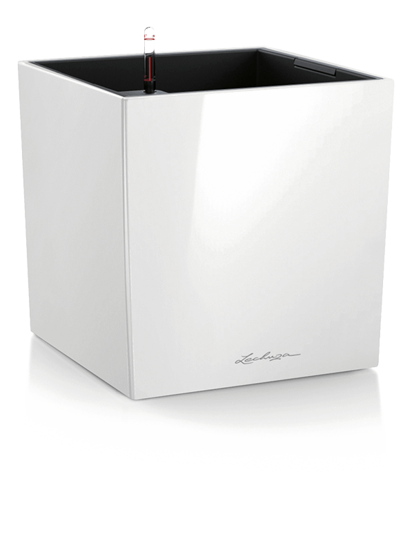 Lechuza Premium Cube 40 Plant Pot 40cm Height 34cm Dia All Inclusive Set White High Gloss
