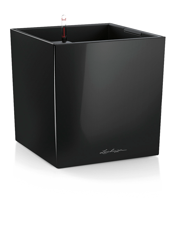 Lechuza Premium Cube 40 Plant Pot 40cm Height 34cm Dia All Inclusive Set Black High Gloss
