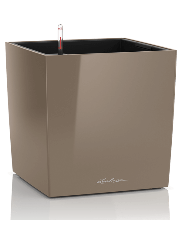 Lechuza Premium Cube 50 Plant Pot 50cm Height 44cm Dia All Inclusive Set Taupe High Gloss
