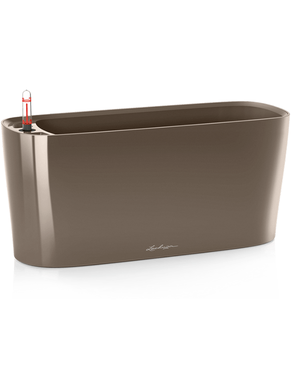 Lechuza Premium Delta 20 Plant Pot 18cm Height 12cm Dia All Inclusive Set Taupe High Gloss