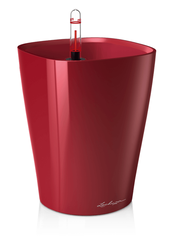 Lechuza Premium Deltini Plant Pot 18cm Height 12cm Dia All Inclusive Set Scarlet Red High-gloss