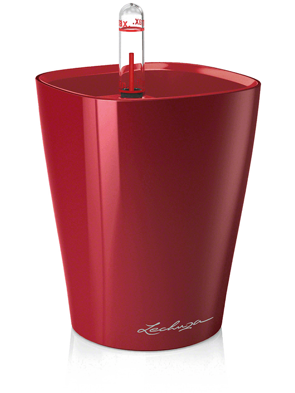 Lechuza Mini-Deltini Plant Pot 13cm Height 8cm Dia All Inclusive Set Scarlet Red High-gloss