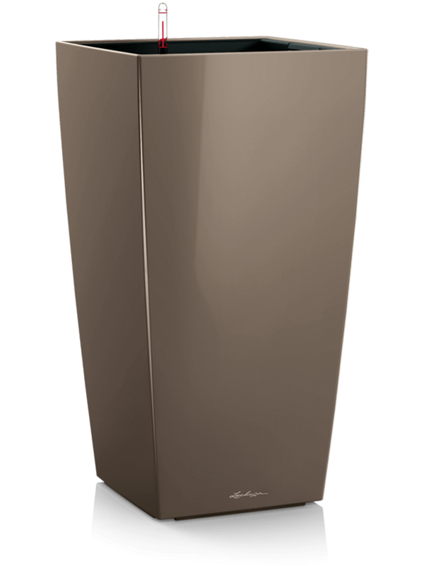 Lechuza Premium Cubico 30 Plant Pot 56cm Height 25cm Dia All Inclusive Set Taupe High Gloss