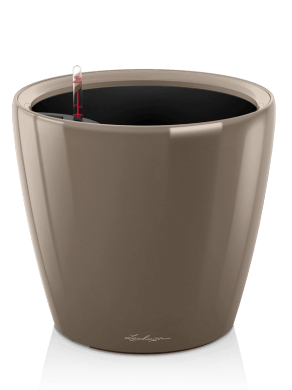 Lechuza Premium Classico LS 21 Plant Pot 20cm Height 18cm Dia All Inclusive Set Taupe High Gloss