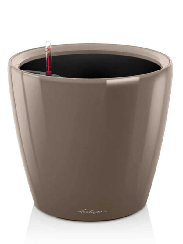 Lechuza Premium Classico LS 28 Plant Pot 26cm Height 24cm Dia All Inclusive Set Taupe High Gloss