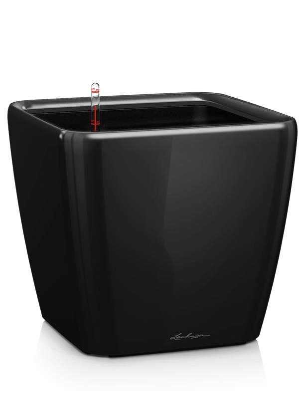 Lechuza Premium Quadro LS 50 Plant Pot 47cm Height 43cm Dia All Inclusive Set Black High Gloss