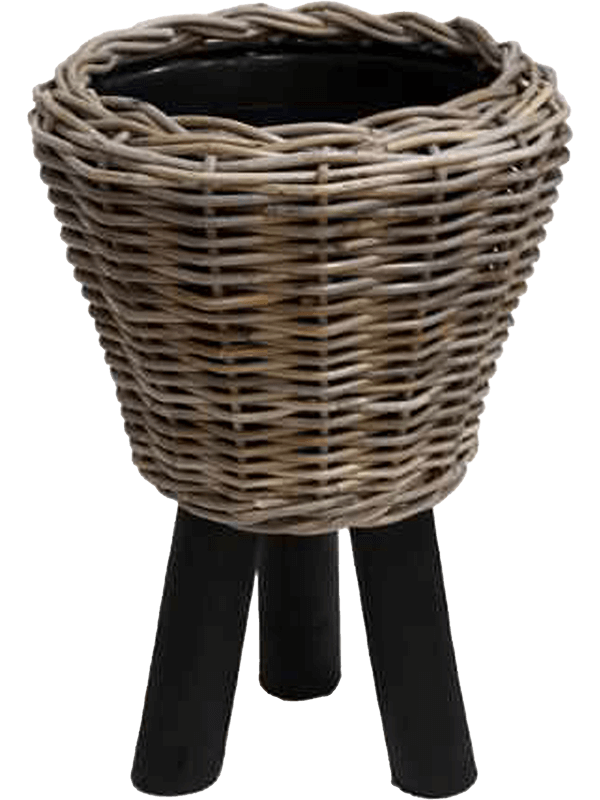 Drypot Rattan Plant Pot 45cm Height 26cm Dia Round With Black Feet