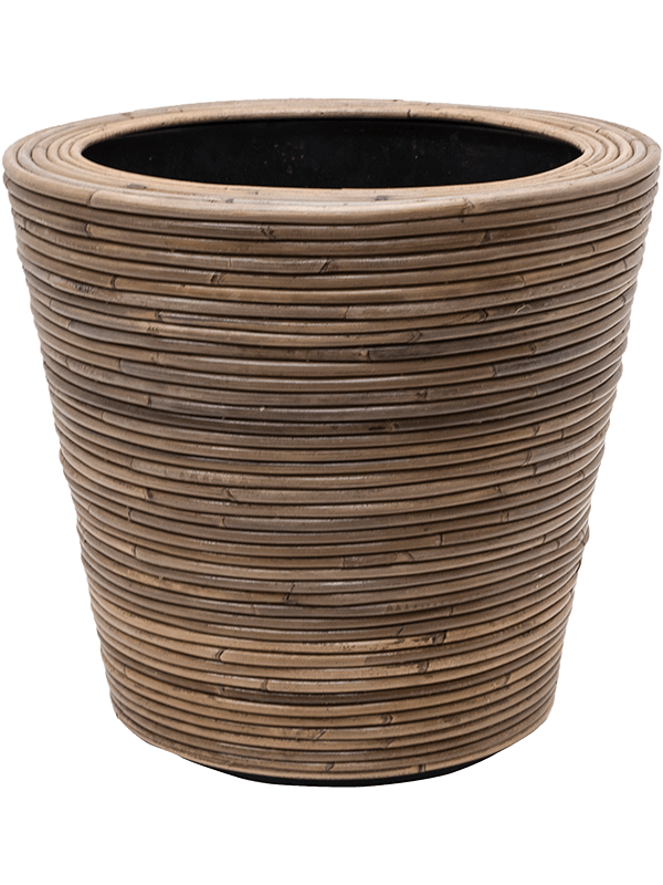 Drypot Rattan Stripe Plant Pot 36cm Height 31cm Dia Round grey