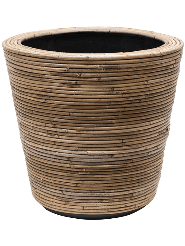 Drypot Rattan Stripe Plant Pot 41cm Height 34.5cm Dia Round Grey