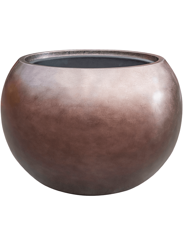Baq Metallic Silver leaf Plant Pot 37cm Height 33cm Dia Globe Matt Coffee (with liner)
