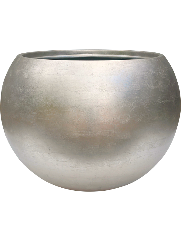 Baq Metallic Silver leaf Plant Pot 43cm Height 41cm Dia Globe Matt Light Champagne (with liner)
