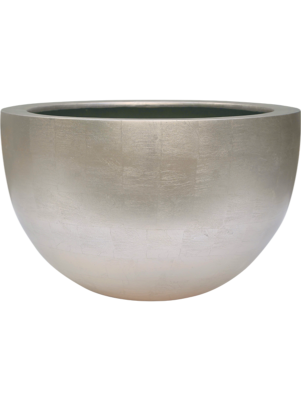 Baq Metallic Silver leaf Plant Pot 27cm Height 35cm Dia Bowl Matt Light Champagne