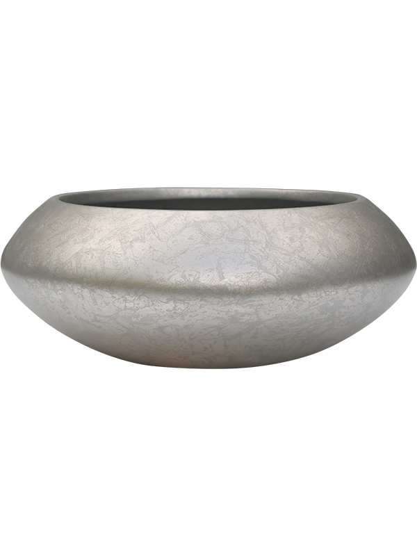 Baq Metallic Silver leaf Plant Pot 15cm Height 28cm Dia Bowl Ufo Matt Light Champagne