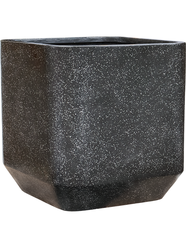Baq Terrazzo Plant Pot 56cm Height 48cm Dia Rounded Cube Black