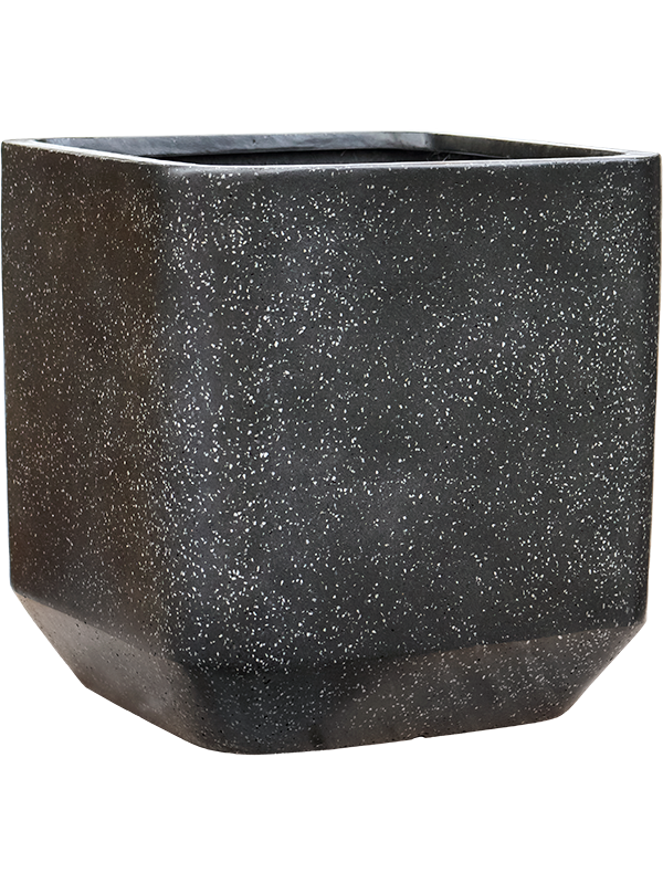 Baq Terrazzo Plant Pot 46cm Height 38cm Dia Rounded Cube Black