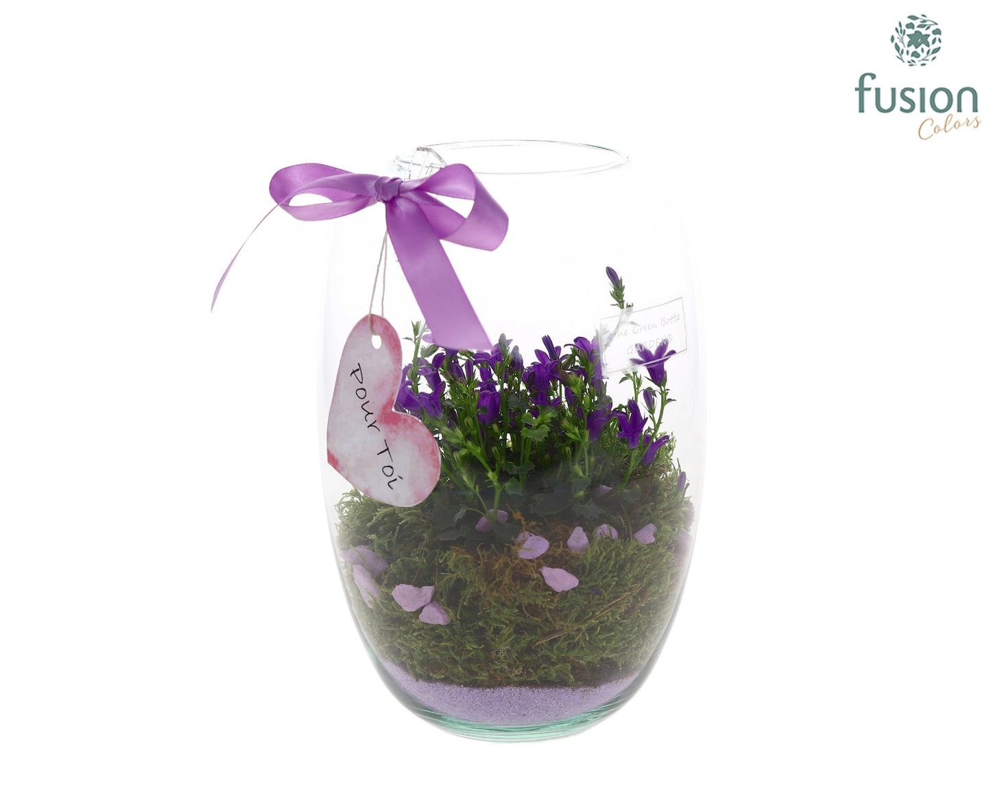 Green Bottle Isabella Small met campanula 24uur levertijd 20cm 15cm Pot