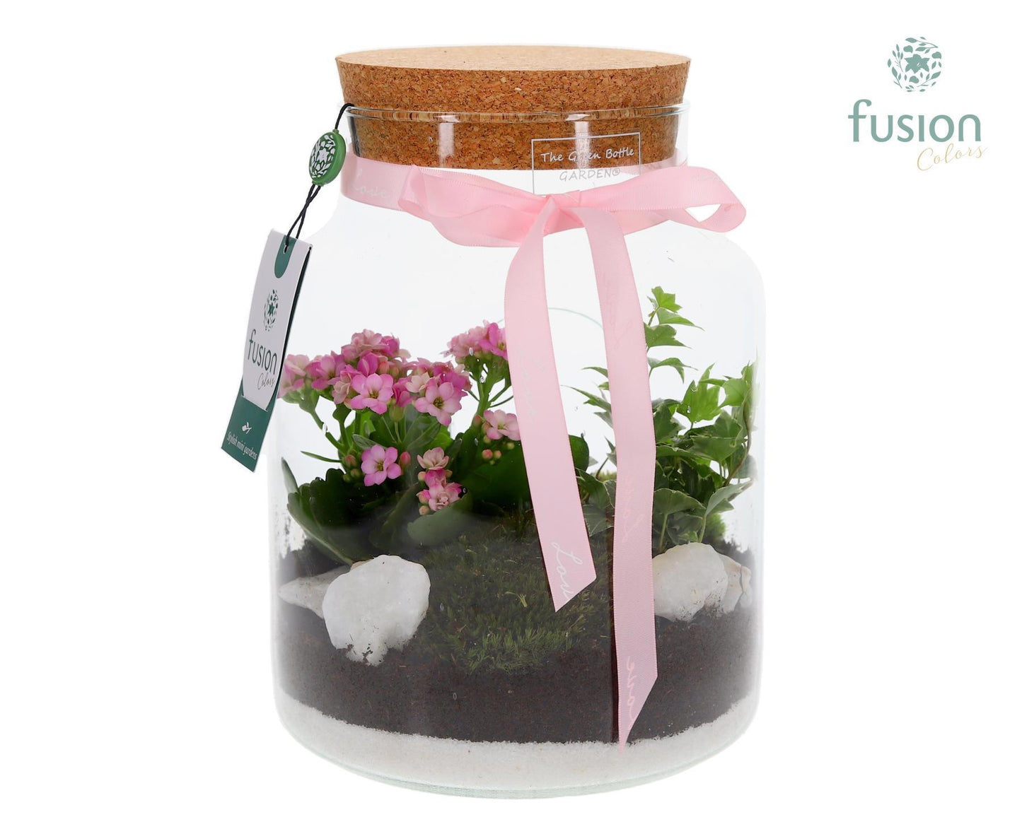 Fusioncolors BV Green Bottle Pot Medium met Arrangement love 2pp Pack of 3