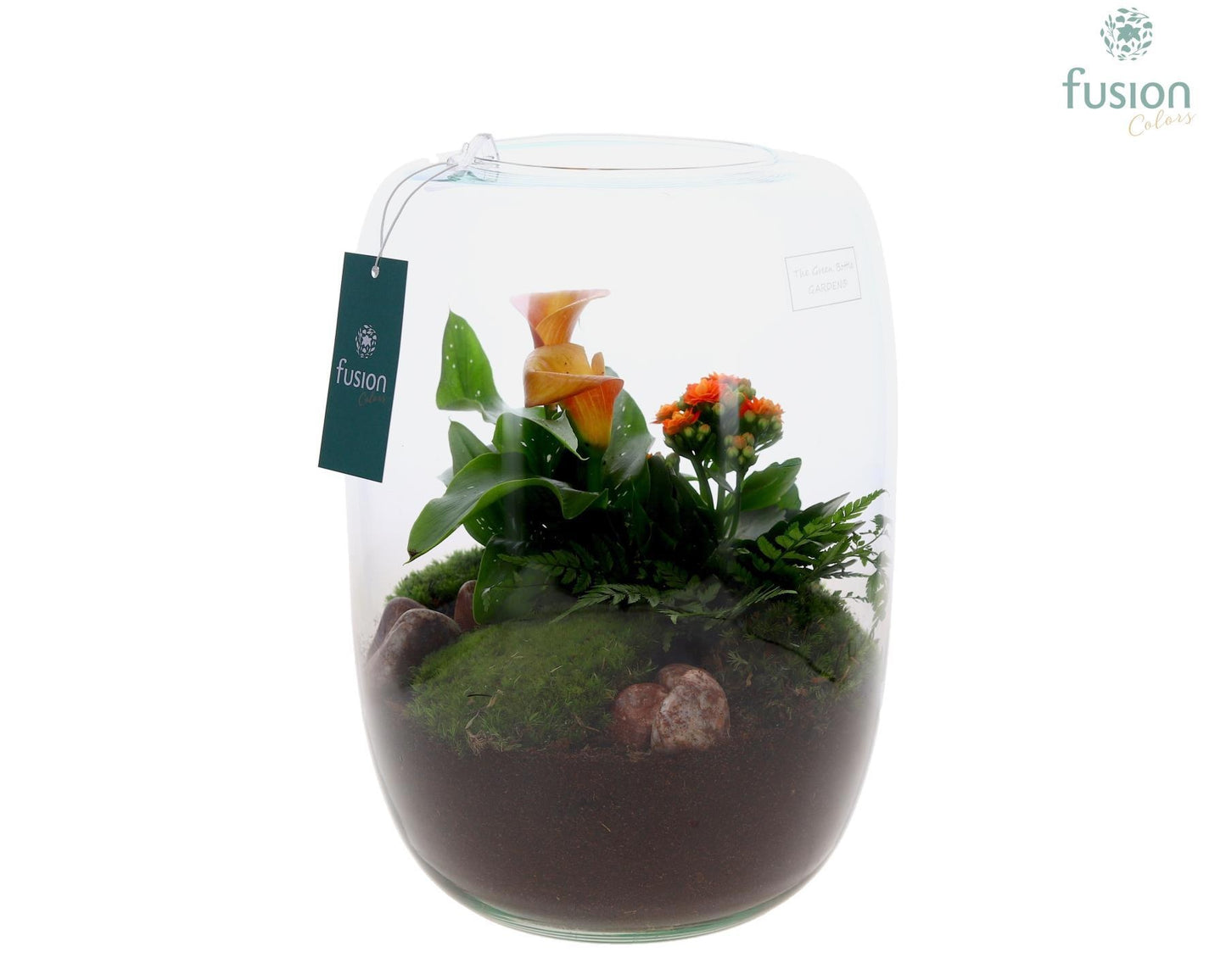Green Bottle Isabella XLarge met Calla arrangement 29cm 23cm Pot