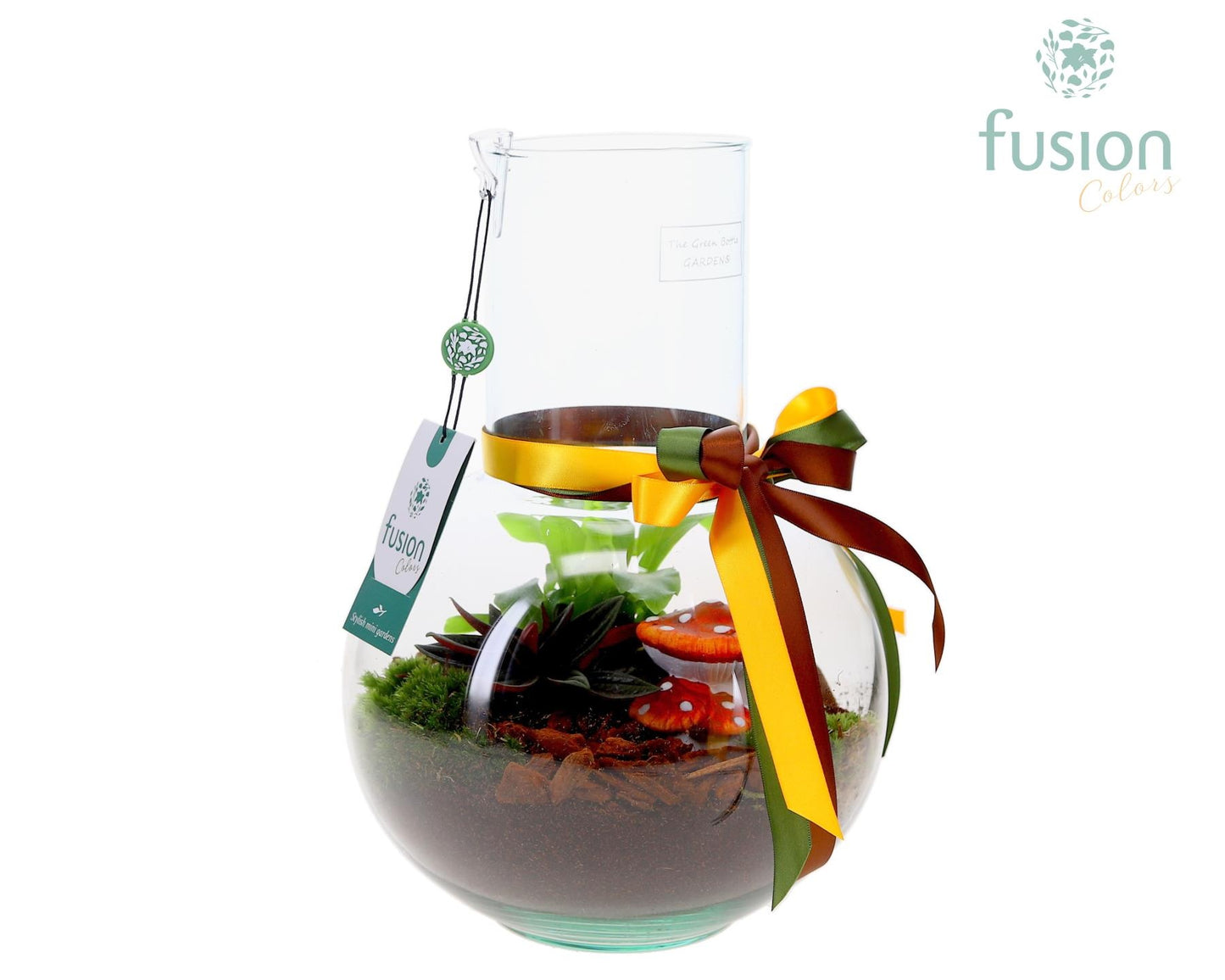 Green Bottle Suzanne Medium met Herfst arrangement 29cm 21cm Pot