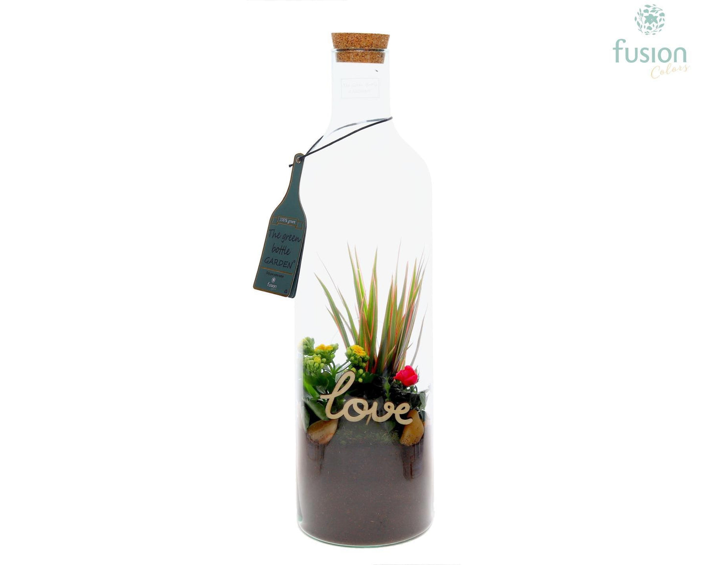 Green Bottle Fles Large Love met Arrangement 55cm 15cm Pot