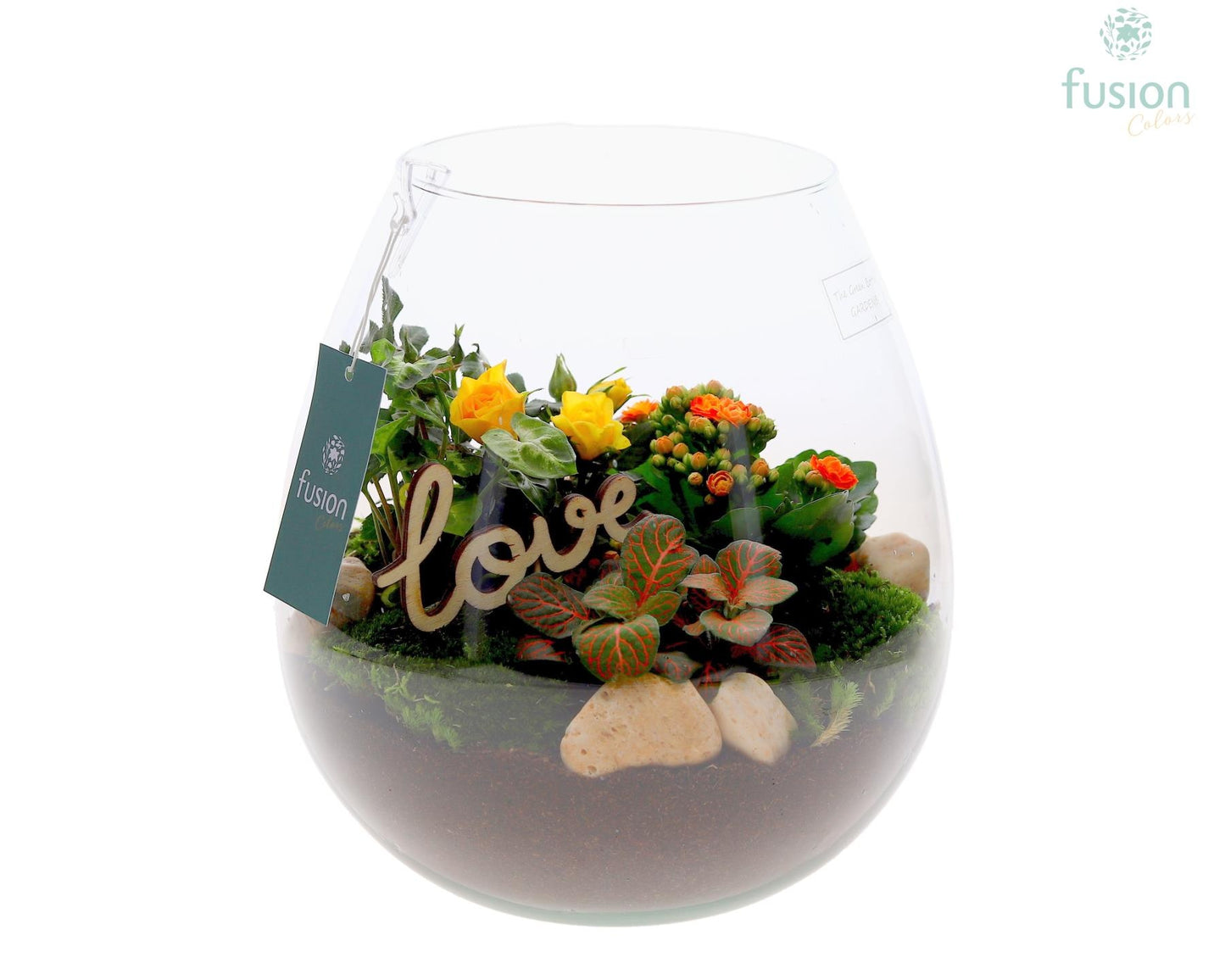 Green Bottle Abby Large Love met arrangement 25cm 24cm Pot