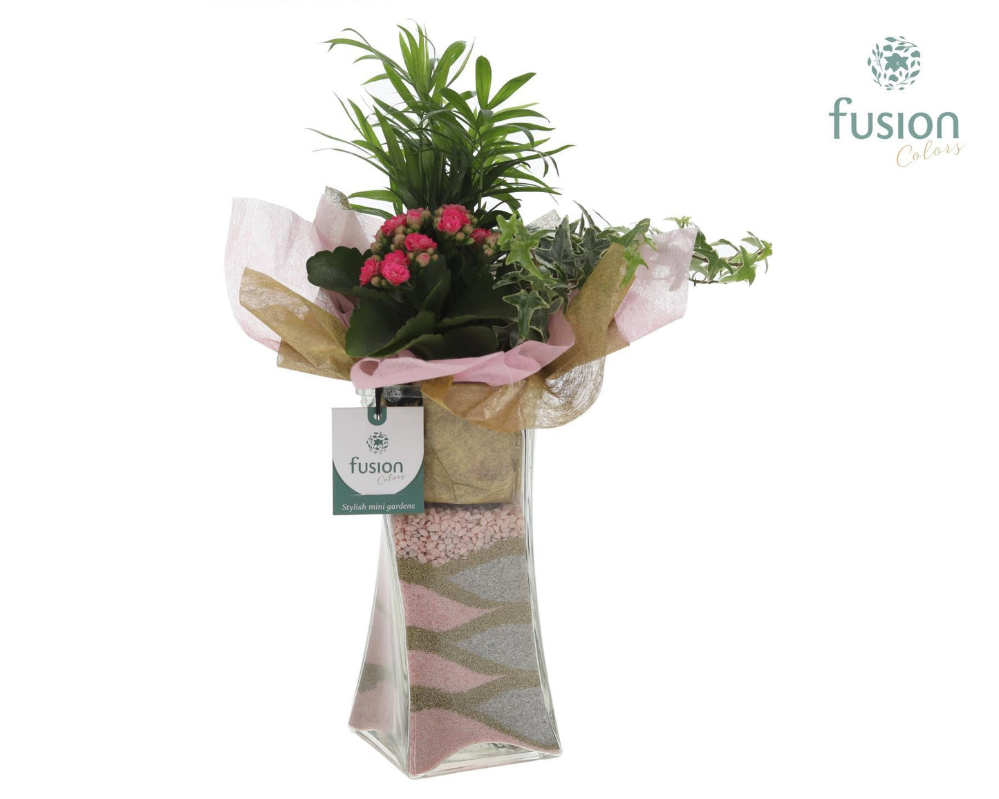 Glas Twistervaas met Arrangement 3pp 43cm 10cm Pot