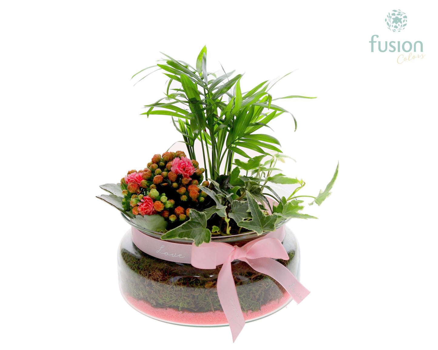Glas Schaal Love met Arrangement 20cm 16cm Pot