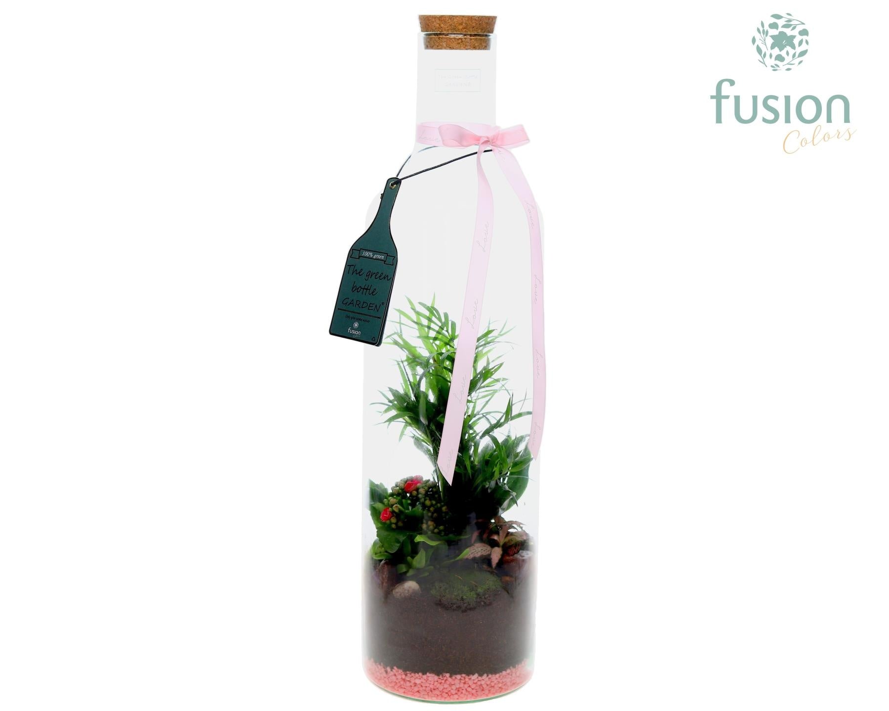 Green Bottle Fles XLarge Love met arrangement 65cm 17cm Pot