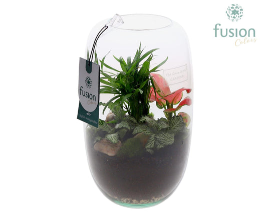 Green Bottle Isabella Medium met arrangement 3pp 25cm 15cm Pot